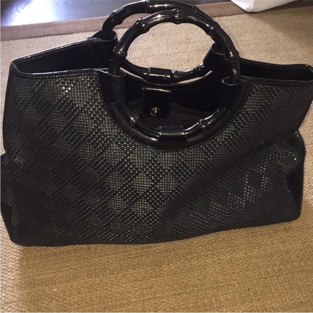 Talbots Bamboo handle woven black tote bag